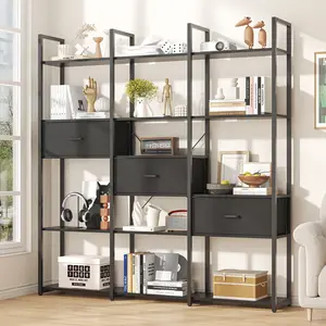 6-Tier Bookshelf with 3 Fabric Drawers & Adjustable Shelves | 73.6" Tall Storage Bookcase for Bedroom, Living Room & Home Office | Modern Bookcase with Open Shelves & Storage Bins