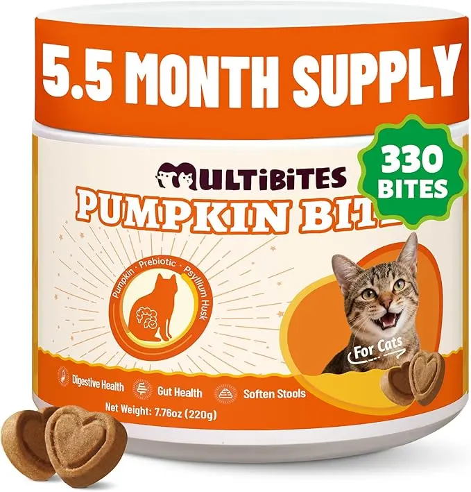 MultiiBites 330 Bites Pumpkin Digestive Bites for Cats – With Pumpkin Powder and Psyllium Husk Powder. Supports Digestive Health, Gut Balance, and Firm Stools.