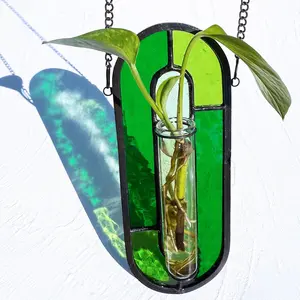 Transparent Green Stained Glass Propagation Station - Handcrafted Suncatcher  Planter with 2 Glass Tubes, Multi-Color Hydroponic Wall Decor for Windows,  & Garden