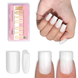 NOVO OVO Short Sharp Square Nail Tips Press on Pure Color Milky White（Cloud Dancer）, Need Builder Gel Top Coat Nail Glue, Soft Gel Matte Fake Nail Extension, Salon DIY x 15 Sizes 180 pcs