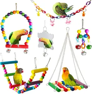 Bird Parakeet Cockatiel Toys,  Birds Cage Accessories Swing Climbing Ladders Wooden Perch  for Conures Finche Budgies Lovebird Parrot