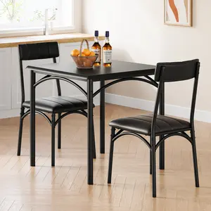 Garvee Compact 3-Piece Dining Table Set for 2 – Space-Saving Kitchen & Dining Room Furniture – Metal and Wood – Ideal for Small Spaces, Apartments – Rustic Brown
