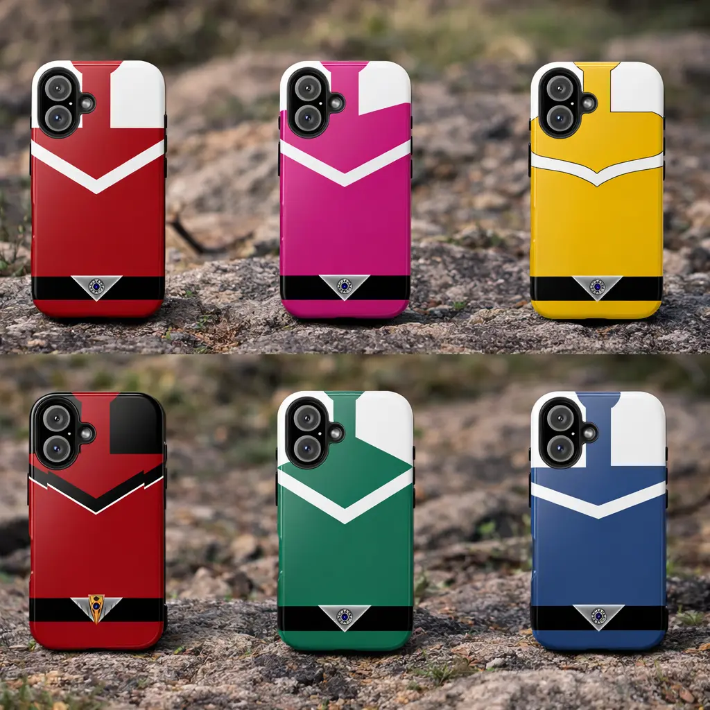 Pwrs Rangers Time Force Phone Cases - Red, Pink, Yellow, Green, Blue Ranger Suit Design for iPhone/Samsung - Morph into the Future with These Iconic Super Hero Tribute Phone Covers & Protect Your Device