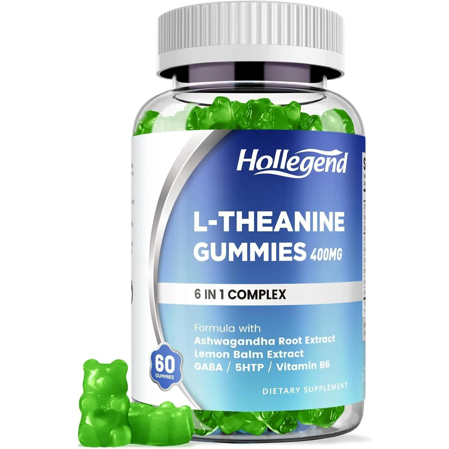 L Theanine Gummies 400mg with Ashwagandha GABA 5HTP Chewable Supplement for Relaxation Deep Sleep and Focus Support Vegan Lemon Flavor 60 Count Daily Calm Stress Relief Vitality Wellness Formula