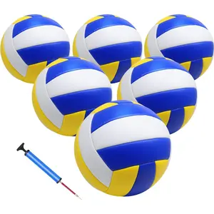 6 Pack Official Size 5 Composite Leather Inflatable Volleyball Balls with Pump for Women Men, Suitable for Indoor Outdoor Beach Pool