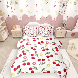 Cute Comforter Set,7 Piece Bed in A Bag for Girls,Pink Cherry Bedding Sets,Girly Preppy Floral Flower Comforter