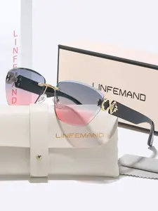 Linfemand Uv400 Frameless Sun Protective Sunglasses, Four-Leaf Clover Star Metal Decoration, High-End Face-Slimming Glasses, Holiday Gift