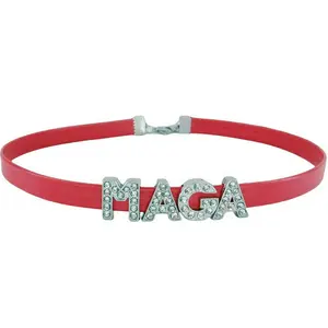 MAGA Trump's Merchandise Choker Necklace,Make America Great Again Slogan Red PU Leather Collar Necklace,USA President 2024 Election Rhinestone PU Jewelry,I Love Trump Costume Accessories Vote Outfit