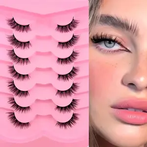 7 Pairs Half Eye False Eyelashes 12mm Cat Eye Short Lashes Natural Look Fine Soft Synthetic Fiber 3/4 Corner Fake Eyelashes, Eyelash Extension