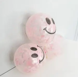 12" Smiley Face Pink Confetti Filled Latex Balloon 5pk