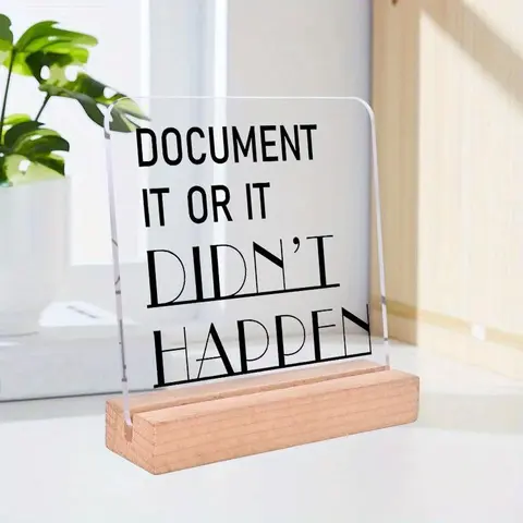 Document It Or It Didn't Happen Acrylic Ornament with Wooden Stand, 1 Count Funny Office Decor, Desktop Decor for Home Office, Party Decor, Signage, Clear, Novelty Desk Decor, Acrylic Plaque Decor, Home Office Decoration, Decorative Plaque