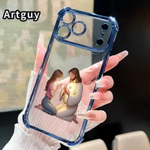 Jesus and little Girl Praying Pattern Four Corner Anti-Fall Phone Case Transparent Electroplated Protective Cover for iPhone 17 Pro Max Air 16 15 Plus 14 13 12 11 E