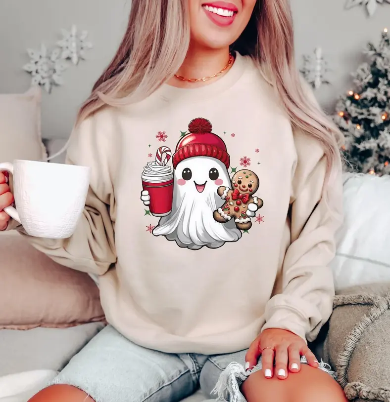 Gingerbread The Ghost, Christmas Ghost Sweatshirt, Christmas Ghosts Shirts, Funny Christmass Ghost Shirts, Christmas Boo Sweater, Tee Print