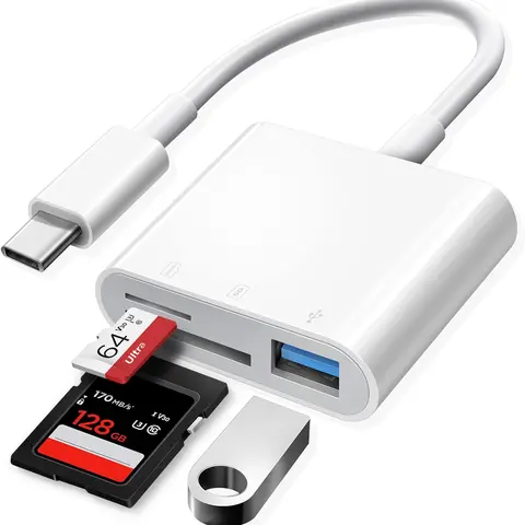 4-in-1 USB C-Lightning OTG Adapter with Type C Ports, Portable Plug & Play Memory Card Reader for SD/Micro SD Cards, Compatible with iPad, Android, MacBook Pro/Air, Chromebook, iPhone 16/14/13/12/11 Pro Max, Father’s Day Gift
