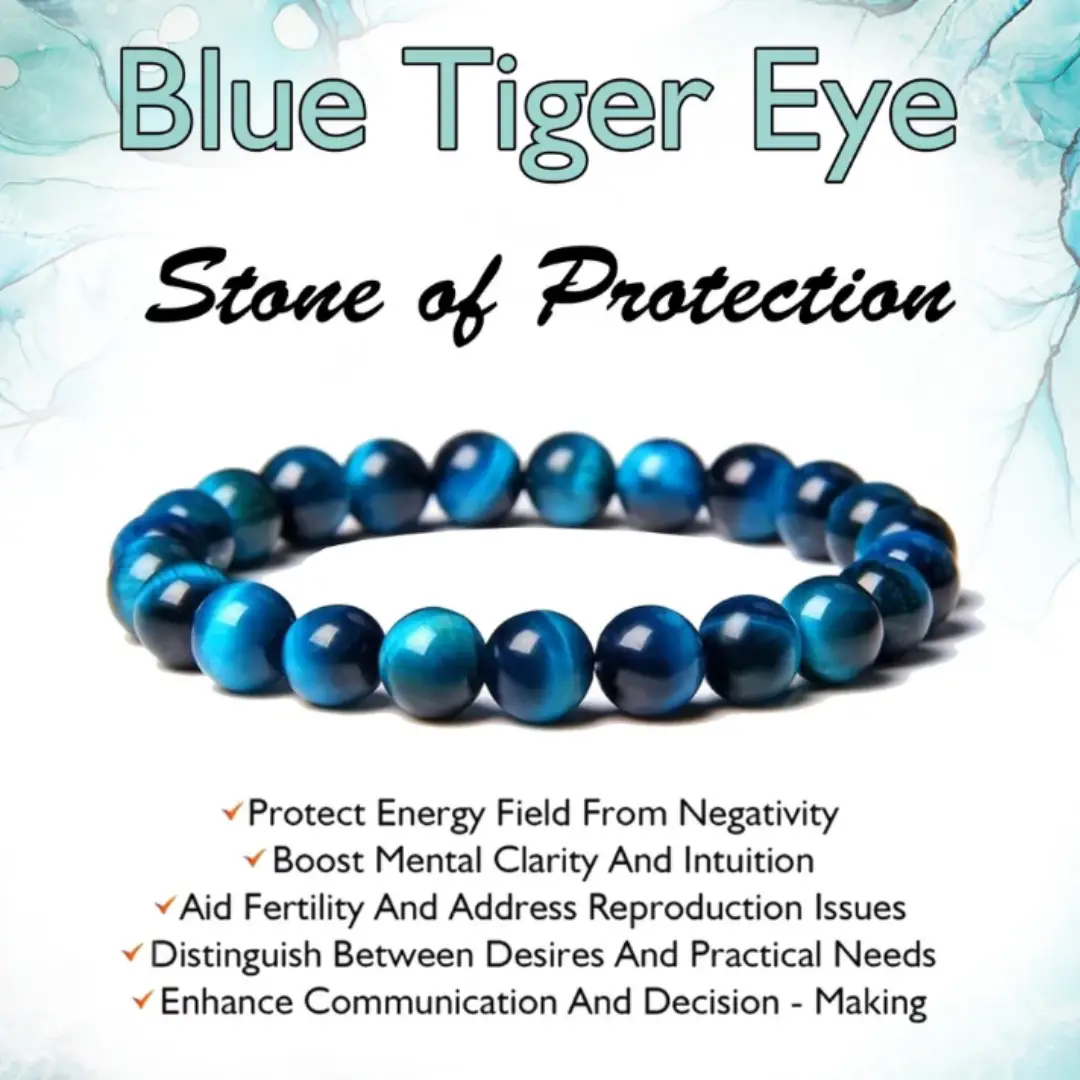 AAA Ocean Blue Tiger's Eye Friendship Bracelet – 6/8/10mm Beads | Unisex Crystal Bracelet for Men & Women | Grounding & Courage Gift