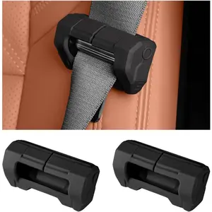 2 PCS Car Seat Belt Buckle Covers, Anti-Scratch Silicone Car Seatbelt Buckle Protector, 7 Color fashion Seat Belt Clips Cover Protector for Car Safety, Car Accessories (Black)