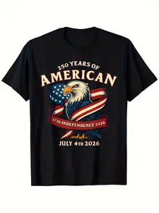 Mens Graphic Tee 250 American Independence Day Print Casual Design Outdoor Style T Shirt Letter Graphic Crew Neck Short Sleeve Soft Cotton Breathable Comfortable Fit Relaxed Daily Wear Patriotic 4th Of July Trendy Fashion Top