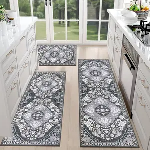 Farmhouse Kitchen Rugs Sets Of 3 Non Slip Washable Boho Kitchen Rugs And Mats for Floor Kitchen Runner Mat Floor Mat for Kitchen, Laundry, Hallways
