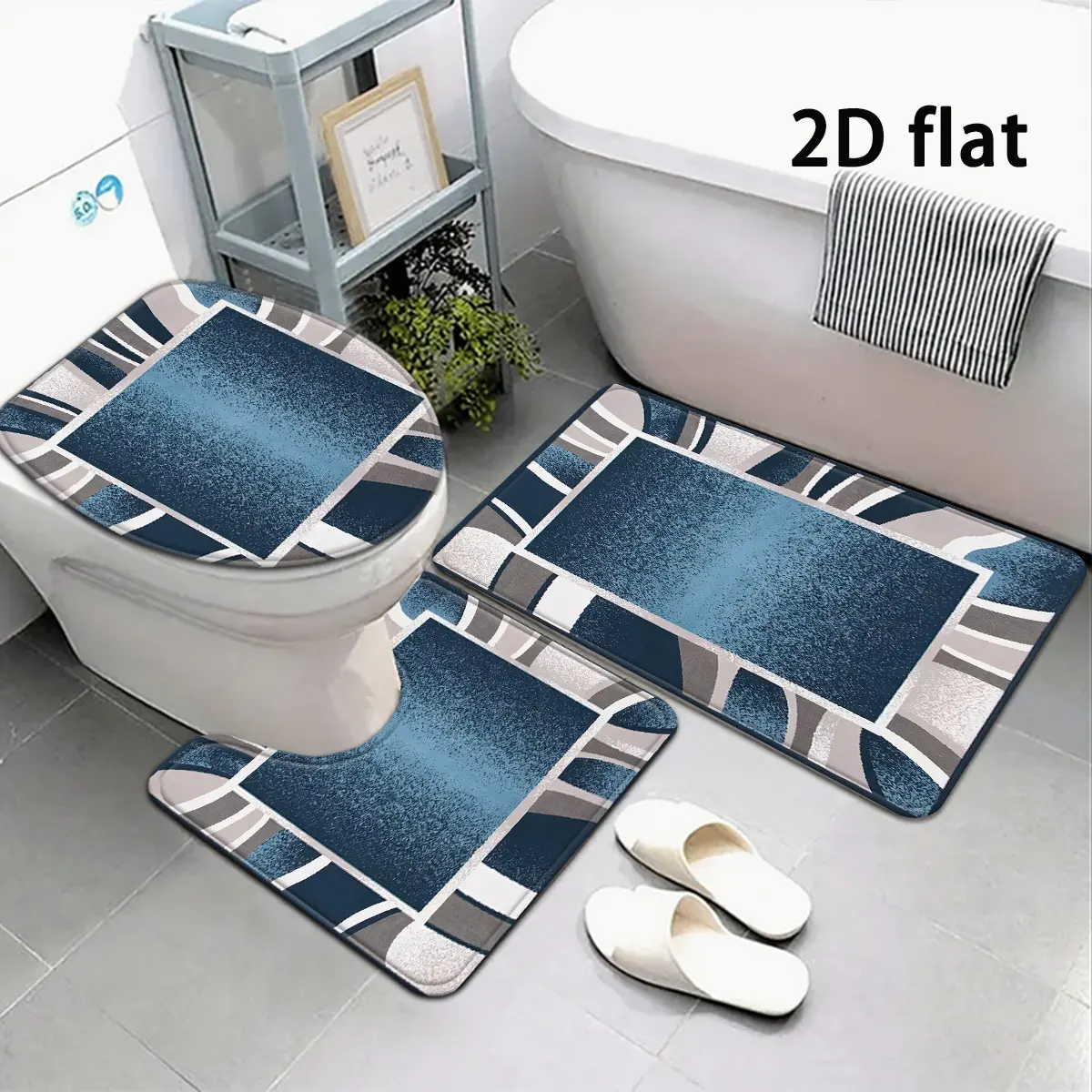 2/3/4pcs 2D Flat Bathroom Rugs Set, Abstract Geometric Wave Pattern Bath Mats, Soft Thick Absorbent Non-Slip Floor Mats, Fall Home Decor for Bathroom, Shower, Toilet, Laundry Room & Bedroom,Washable Runner Rug,stair,Halloween
