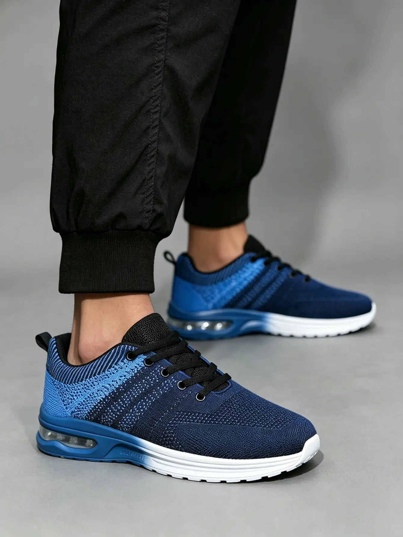 Men's Air Cushion Sneakers, Minimalist Gradient Fly-Knit Trainers, Lightweight Sporty Chic Shoes with Anti-Slip Sole for Walking & Running, Affordable Fashion, Simple Fits