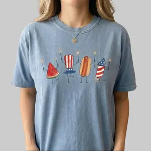 Comfort Colors Patriotic Doodle, Cute Fourth of July Shirt, Watermelon Hotdog Firework Shirt, Retro American Shirt, Funny Sumer 250th Shirt