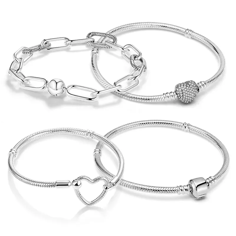 Women Bracelets 925 Sterling Silve Heart Jewelry Bracelet Charm Beads Fashion Women femme Bracelet Jewelry