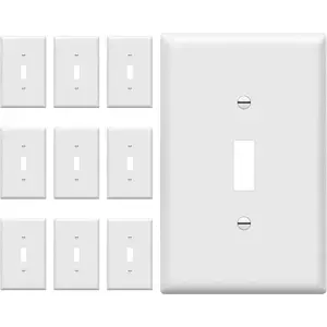 Mid-Size Toggle Light  Wall Plate Covers, Gloss Finish, Single Gang 4.88" x 3.11", Unbreakable Polycarbonate Thermoplastic, UL Listed, 8811M-W-10PCS, White, 10 Pack