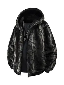2026 Men's Leopard Print Double-Sided Fleece Jacket Winter Fashion Warm Coat Hooded Outerwear for Autumn Winter Trendy Reversible Streetwear Coats