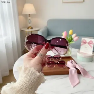 Women's Unisex Vintage PA Frame Glasses Set (3-Piece) – Half-Frame Purple Gradient Lenses with Rhinestones, Easy-Care Fashion Eyewear for Daily Wear, Party, Mother’s Day & Easter Gift