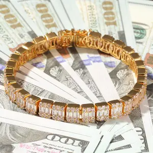 18K Gold Vacuum Plated Copper Golden Cuff Bracelet with 5A+ Sri Lanka Colorful Zircon, Dopamine Square Zirconia, Miami-Italy-Mexico & Micro Inspired, Women's Luxury Costume Jewelry for Daily Wear, Gift Idea