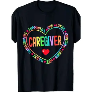 Caregiver Heart Caregiver Caregiver Thank You Week T Shirt, Women's T Shirt, Plus Size, Crew Neck, Black, Machine Washable, 18g, Gift Casual Basic Tees Crewneck