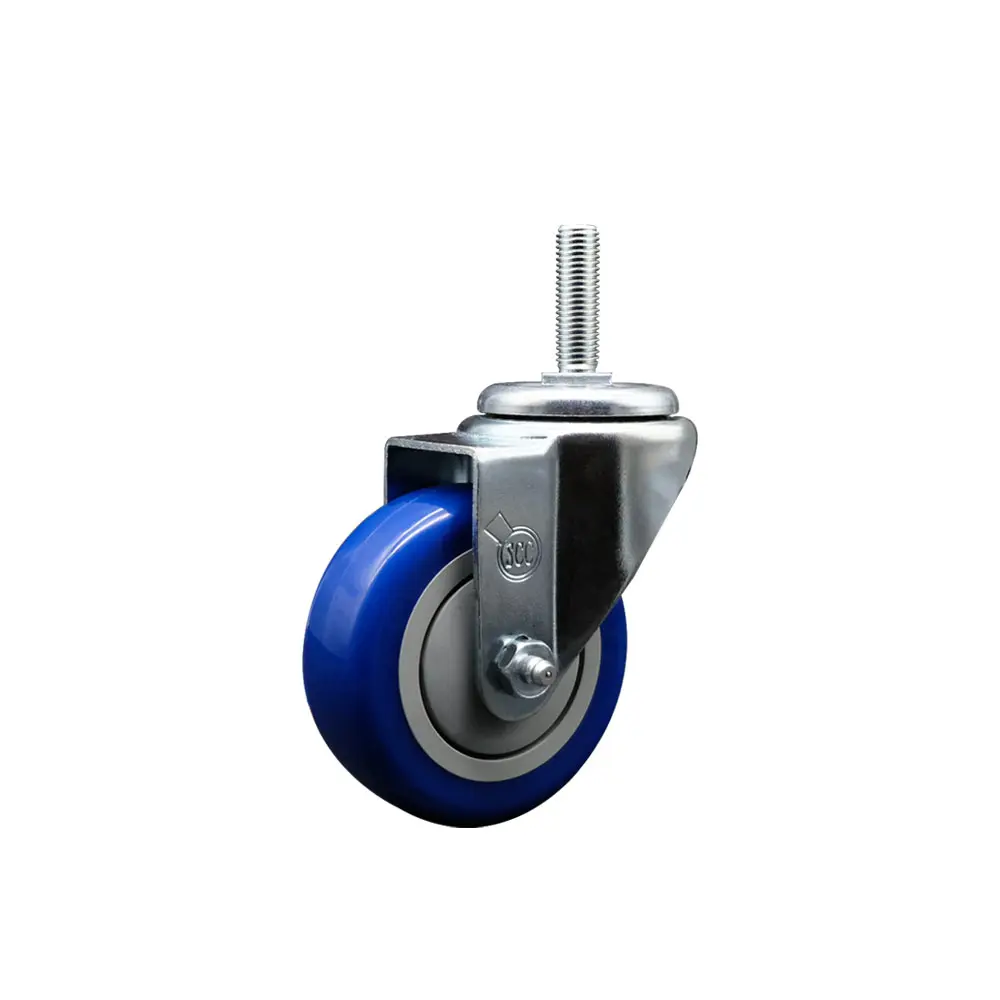Service Caster Series #20 SCC-TS20S3514-PPUB-BLUE-34212 Polyurethane Swivel Threaded Stem Casters, 3.5x1.25 in. Wheel, Non-Marking Blue, 0.75 in. Stem, 300 lbs Capacity, Ball Bearings, Bolt Hole, for Material Handling Equipment, Shop Projects, Hard Floors