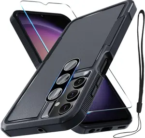 Case for  Galaxy A15 5G, Full  Heavy Duty Rugged Shockproof Protective Phone Cover with Lanyard Strap, Tempered Glass Screen Protector and Camera Lens Cover, Black Matte