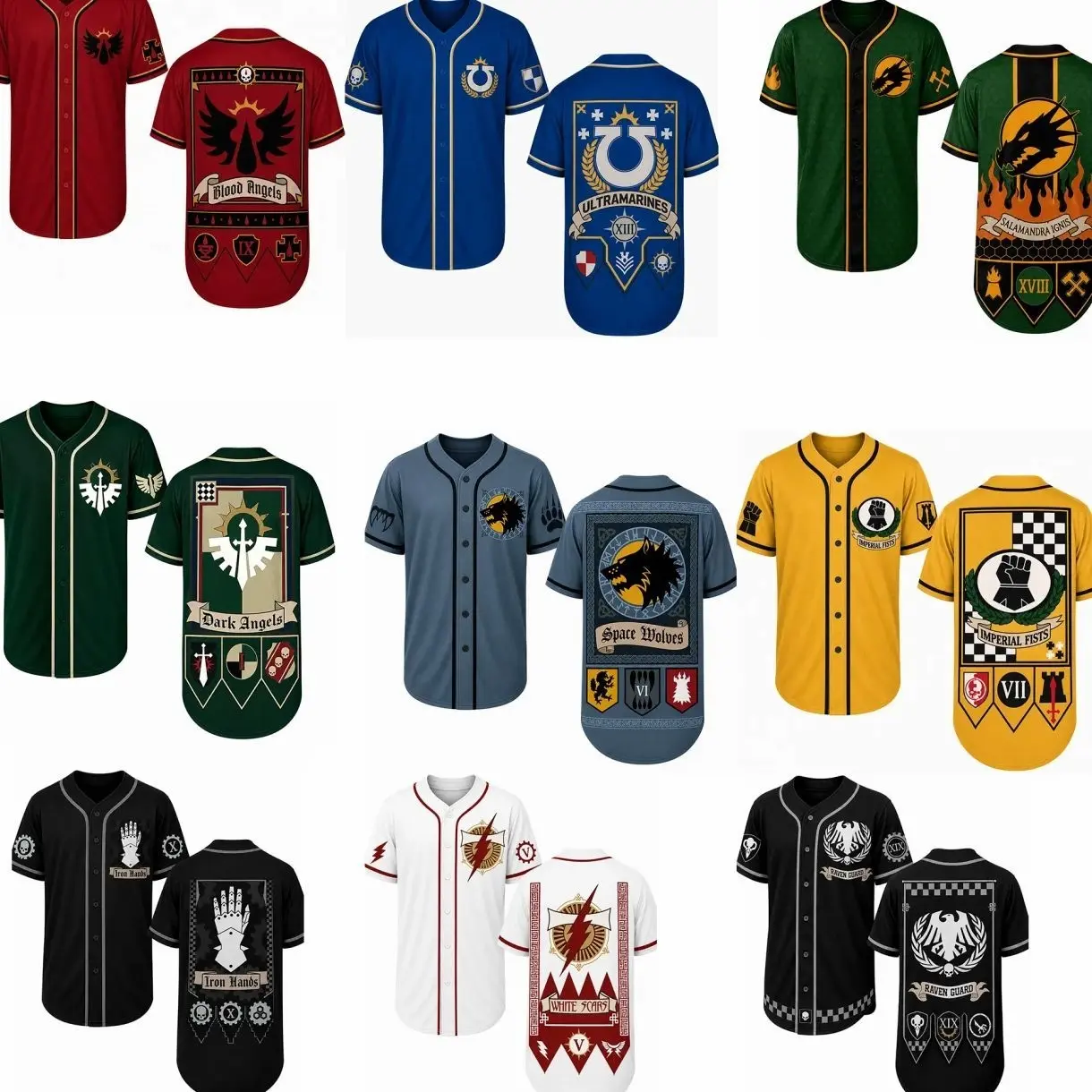 Warhammer 40K Space Marine Baseball Jersey, Loyalist Chapter Graphic Button Down Shirt, Ultramarines Blood Angels Gamer Fan Apparel