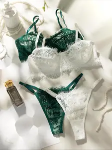 Women's Floral Lace Bra & Thong Sexy Slim Fit Lingerie Set, Adjustable Strap Bra & Panty Set, Underwear Set for Women