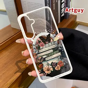 Magnetic Phone Case for Samsung Galaxy S24 Plus S25 Ultra S23 FE Ultra S22+ Moonlight Flower Book Pattern TPU Stylish Shockproof Anti-Scratch Stylish Smartphone Cover