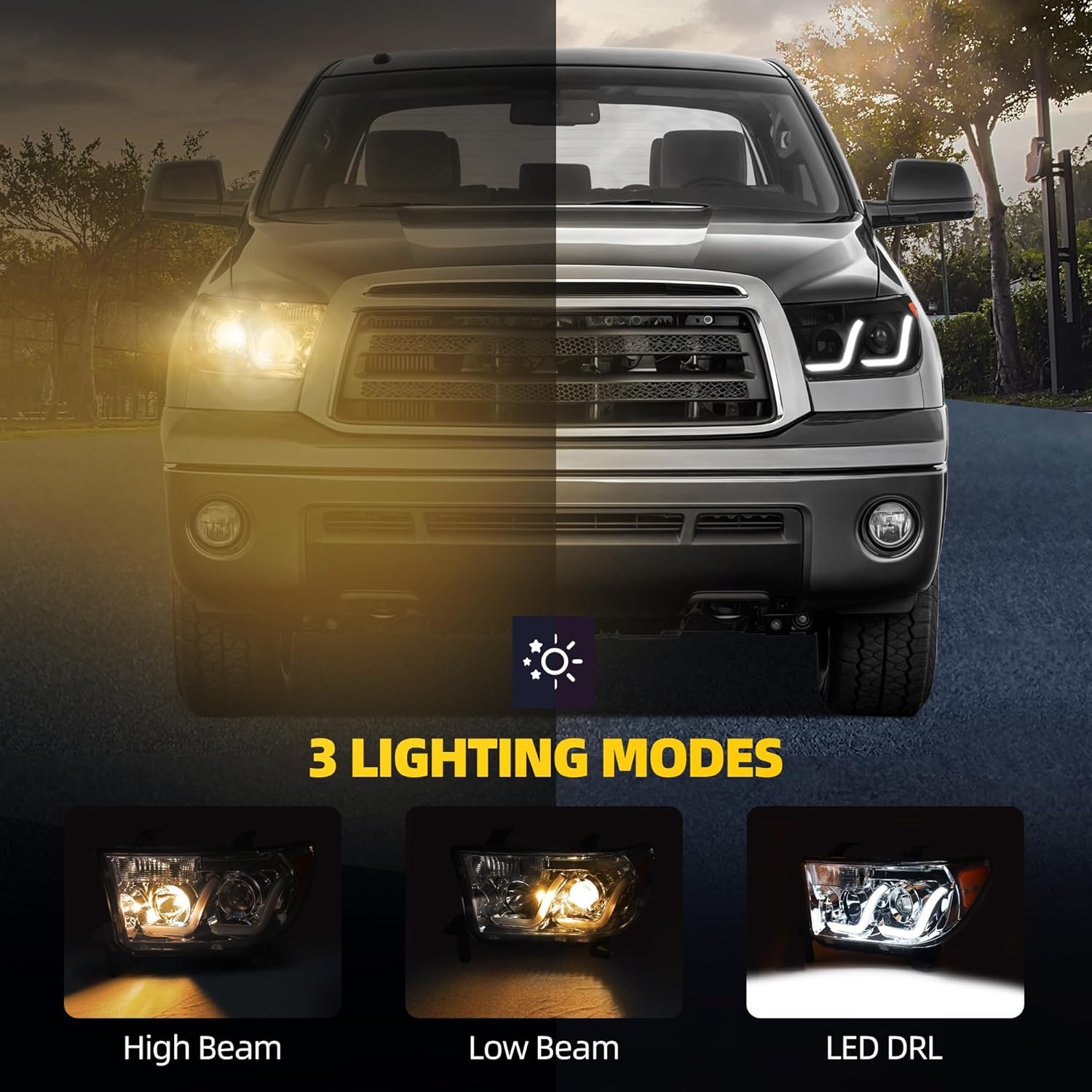 YITAMOTOR Headlights Assembly Compatible with 2007-2013 Tundra/ 2008-2017 Sequoia Headlamp Black Housing Amber Reflector