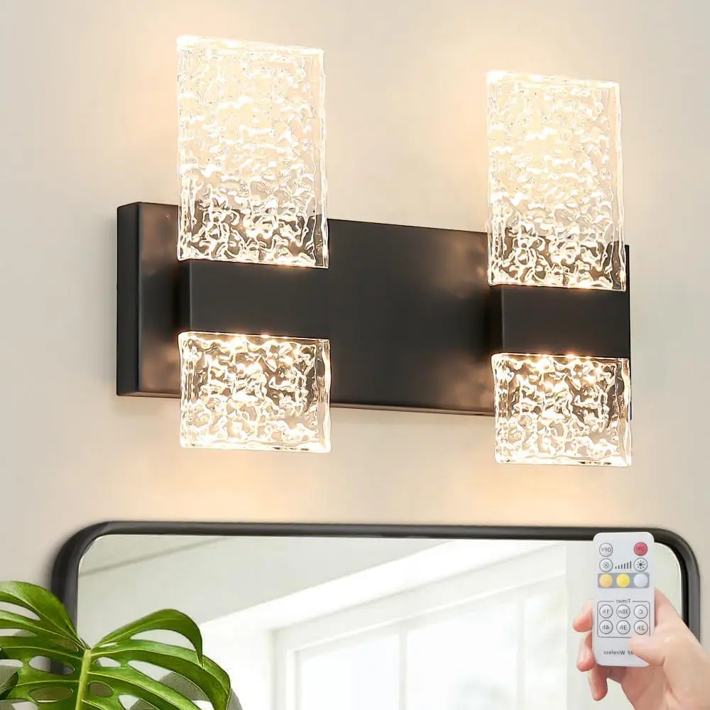 Modern Matte Black 2 Lights Bathroom Vanity Light, LED Bathroom Light Fixtures Over Mirror, Dimmable Acrylic Wall Lighting Fixtures, Hardwired Wall Light(H9.25in, L13.78in)