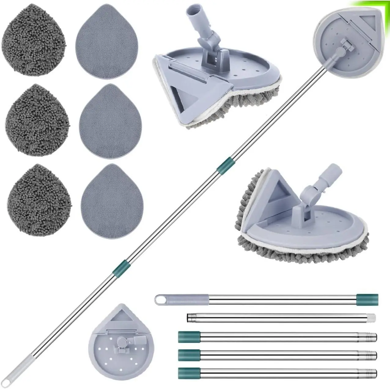 Max 86'' Flexible Long Handle Wall Cleaner with 90 °   Cleaning Angle, Wall Mop for Painted Walls,Ceiling,Window,Floor,Baseboard Cleaner Tool Duster, Dry Dust & Wet Wash Cleaning Mop with 6 Pads, Gray
