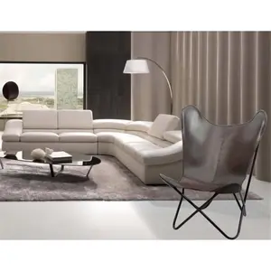 212 MAIN Hand-Sewn, Leather, Butterfly, Char Brown Accent Chair - Contemporary Textiles & Soft Furnishings Seating Piece
