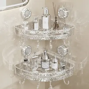 2Pcs Shower Corner Shelf Wall Mounted Suction Cup Storage Rack No Drill Bathroom Shampoo Cosmetic Organizer Holder Toilet Racks