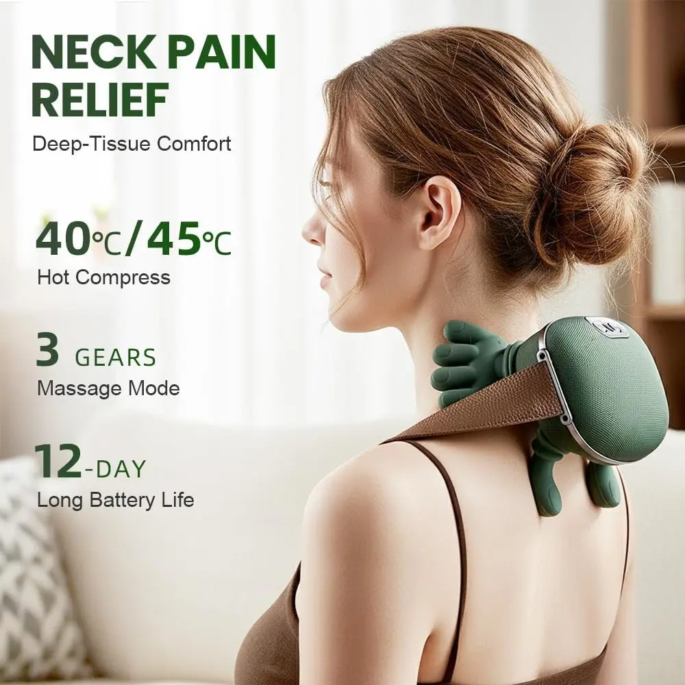 6D Handheld Neck Shoulder Heating Massager, USB Rechargeable, Deep Tissue Massage, Triangular Muscle Targeted, Suitable for Seniors, Gift Idea, Neck Shoulder Relaxer, USB Rechargeable Massagers