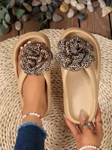 New Summer Leopard Print Flower Sandals for Women, Soft Comfortable Flip Flops, Indoor and Outdoor Casual Footwear