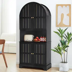 Giratree 71" Tall Arch Kitchen Pantry With Countertop and Doors, Standalone Modern Wood Storage Cabinet, Perfect for Living Room and Dining Room