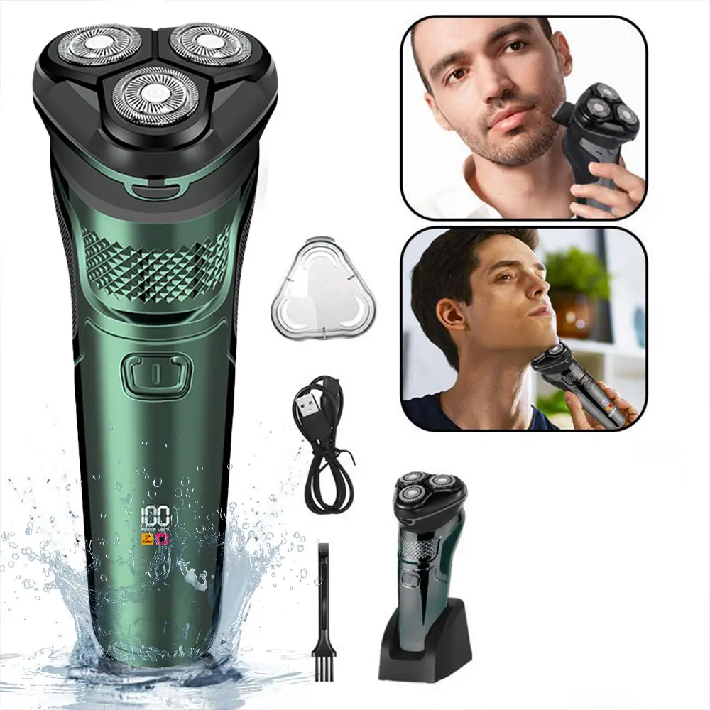 Digital display electric shaver, floating three-head face shaver, full-body washable shaver, and optional beard shaver