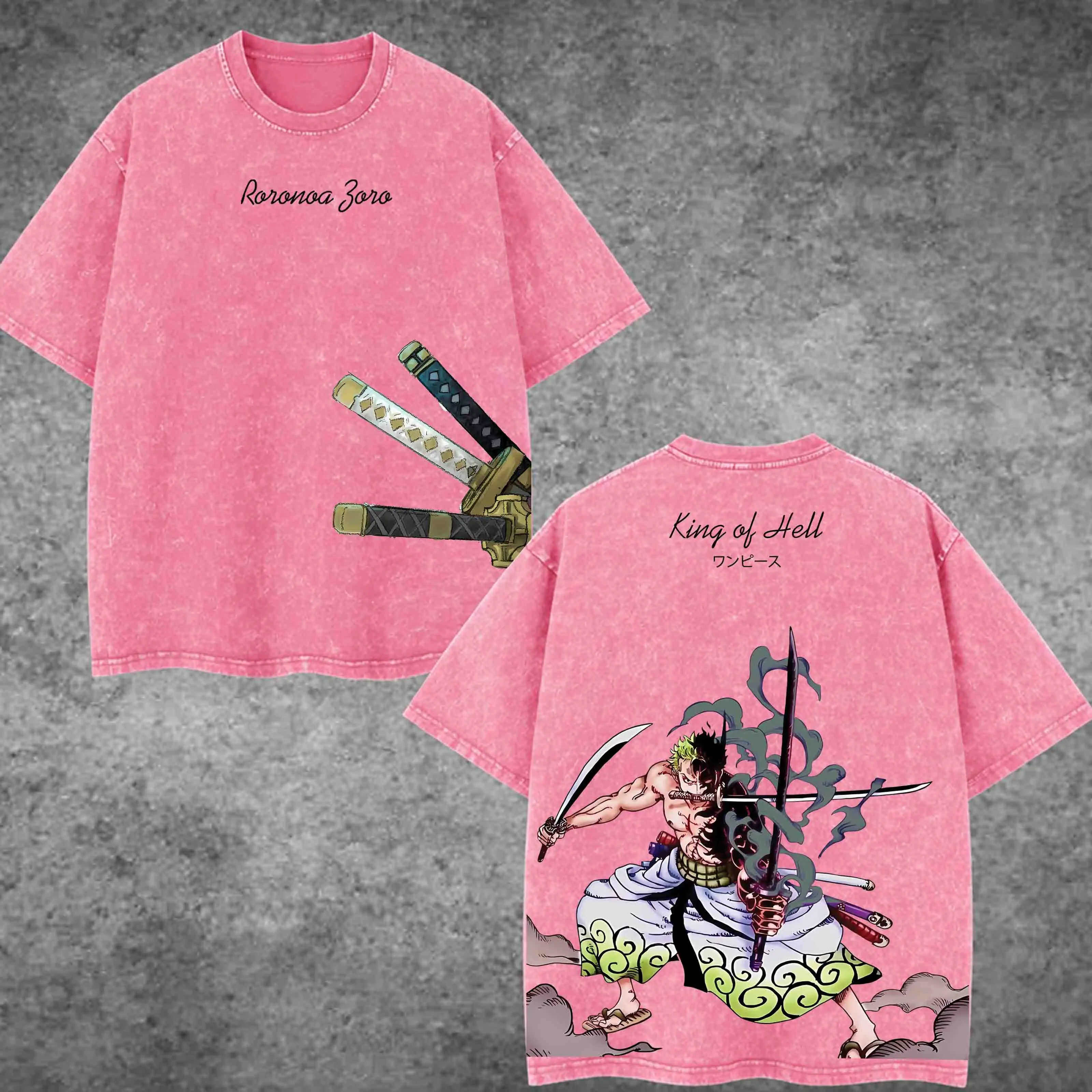 Zoro Washed Tee - One Piece Oversized Double Sided Anime Graphic T