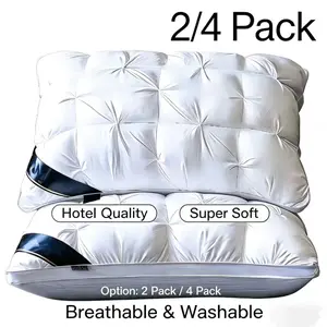 Hotel Quality Pleated Pillow, Soft & Fluffy Bed Pillow for Comfortable Sleep, 3D Ergonomic Design, Standard Size 74x48cm, 2/4 Pcs