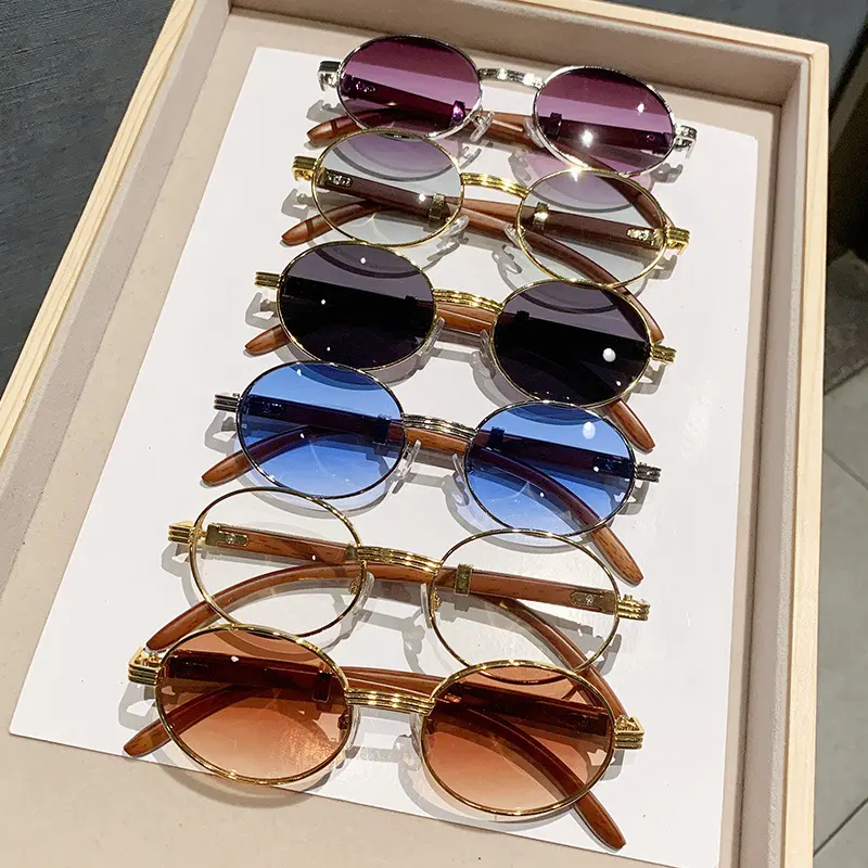 Stylish Sunglasses for Women, Lightweight Oversized Oval Statement Frame with Wood Grain Temples, Semi-Rimless Polyamide Design, UV400 Protection, Uv400 Blocker, Blue Light Blocking Lens, Female