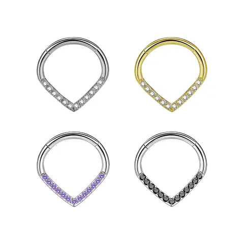Oufer 16G Clear CZ V-shape Implant Grade Titanium Septum Ring