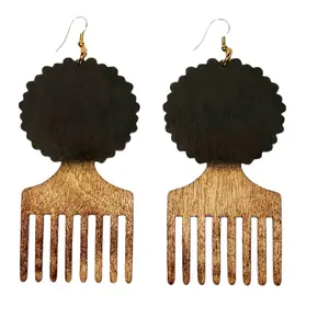 3.5in Afro Wood Pick Earrings - Hand-Stained Maple